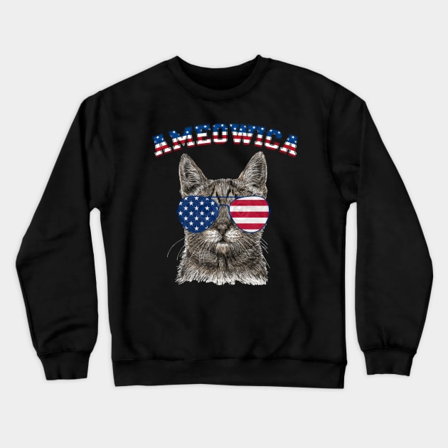 Ameowica Meow Cat American Flag 4th of July Patriotic Crewneck Sweatshirt by Kaileymahoney